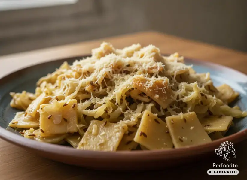 Hearty cabbage pasta with spicy mountain cheese