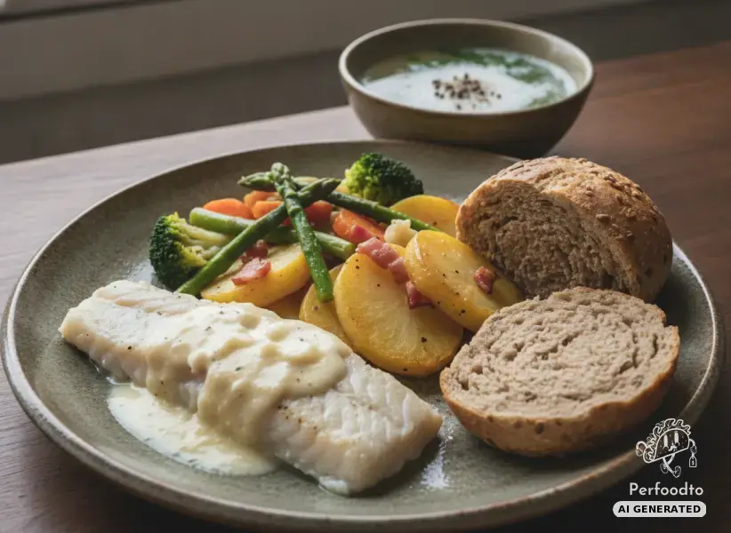 Gedämpfter Dorsch mit Erdäpfeln und Bergkäse