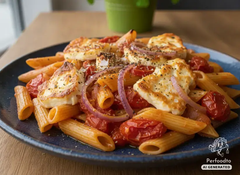 Mediterranean baked pasta with feta and burst cherry tomatoes