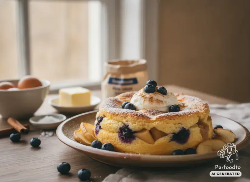 Fluffy apple bake with quark and blueberries