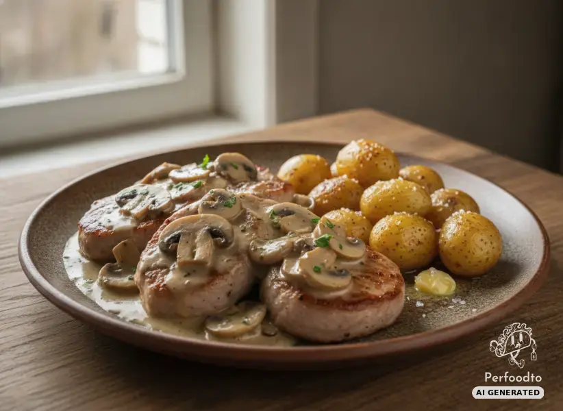 Schweinsmedaillons in Champignonrahm mit Erdäpfeln