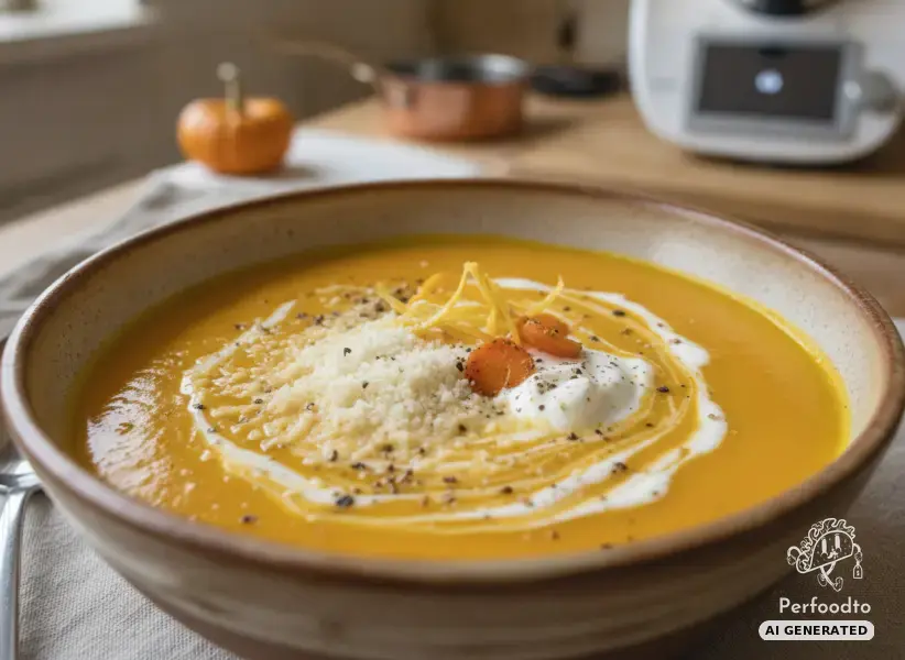 Creamy pumpkin soup with carrots and Grana Padano from the Thermomix