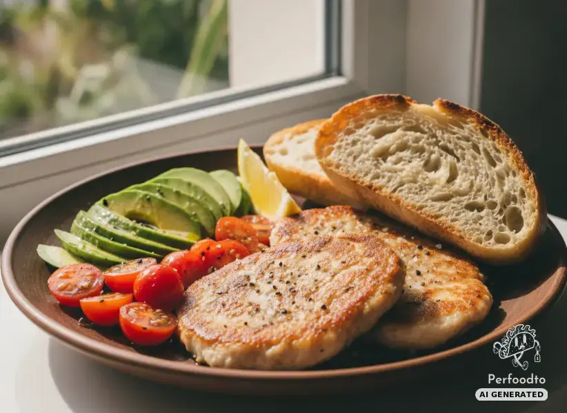 Gebratene Putenschnitzel mit Avocado, Tomaten und Ciabatta