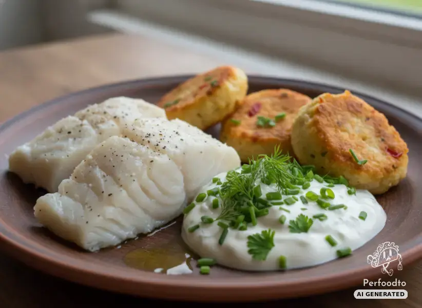 Steamed polar cod with savory dumplings and herb yogurt from the Thermomix