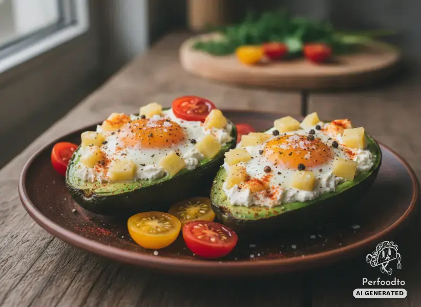 Baked stuffed avocado with egg and Bergbaron cheese