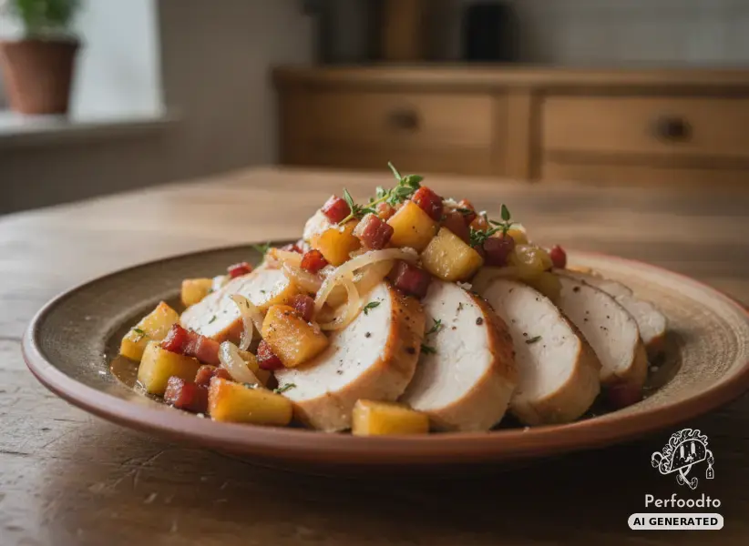 Putenbrust mit Äpfeln und Speck