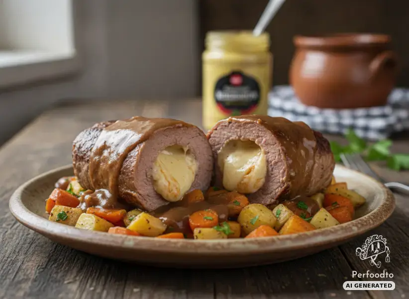 Stuffed beef roulades with savory cheese center