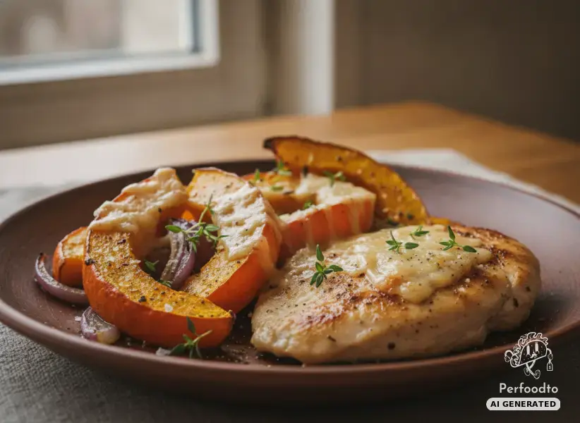 Chicken fillet with roasted pumpkin and mountain cheese