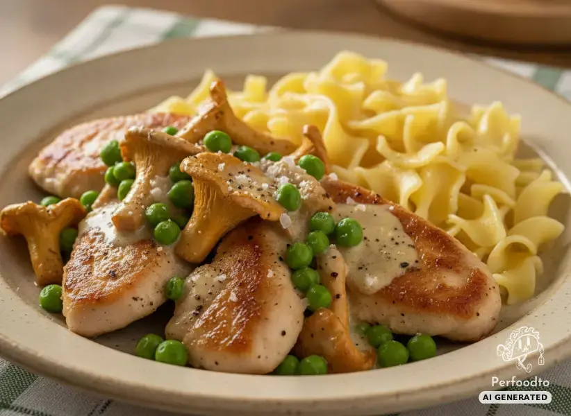 Hühnerfilet mit Eierschwammerln und Erbsen