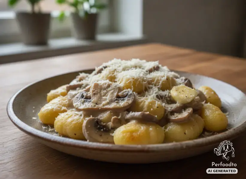 Italian gnocchi in mushroom cheese sauce