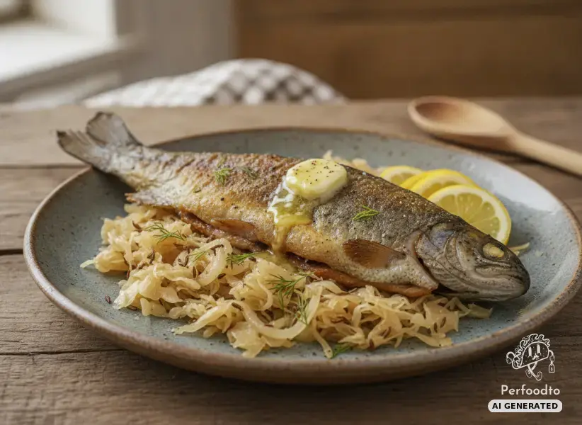 Pan fried trout with braised sauerkraut