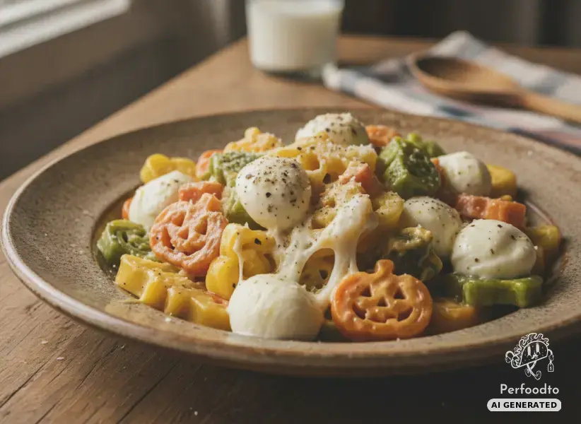 Quick pan pasta with melted buffalo mozzarella and Styrian cheese sauce