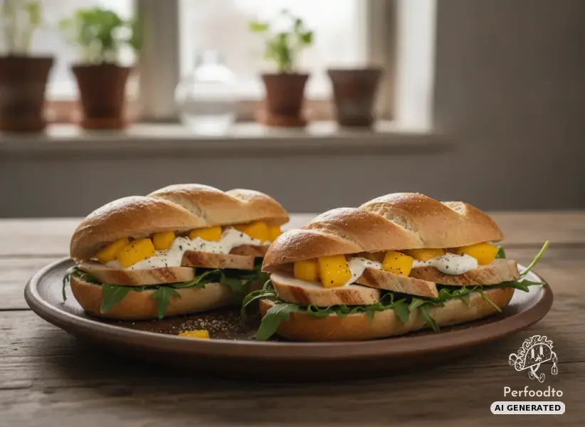 Stuffed organic rolls with chicken fillet and mango