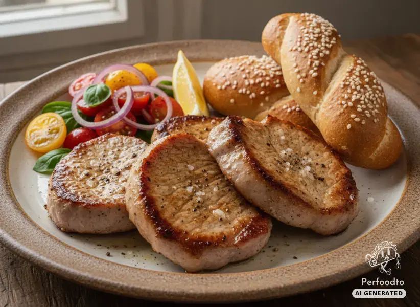 Saftige Schweineschopfsteaks mit Tomatensalat und Salzstangerl