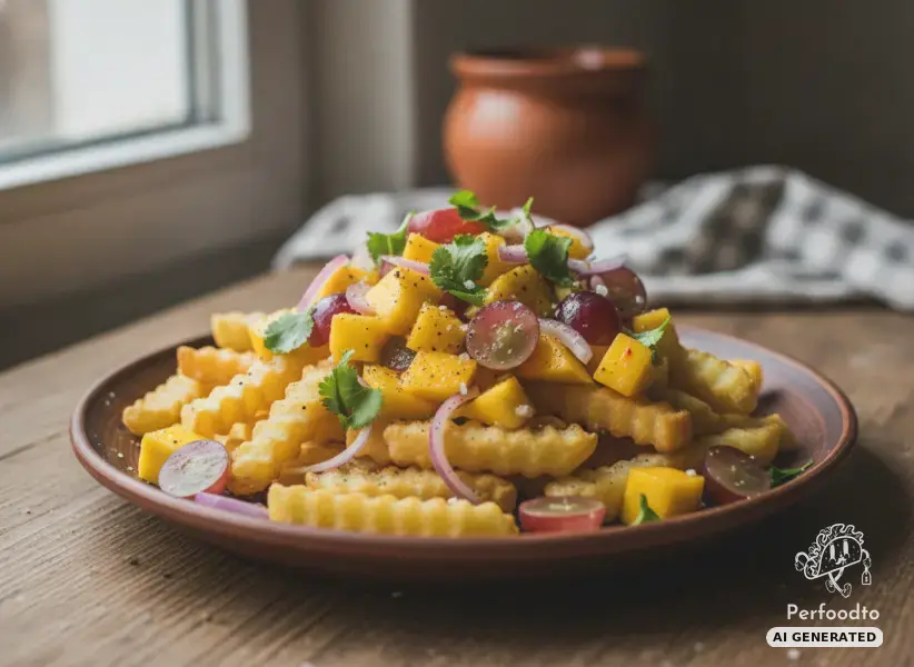 Ofenpommes mit fruchtiger Salsa aus Mango und Trauben