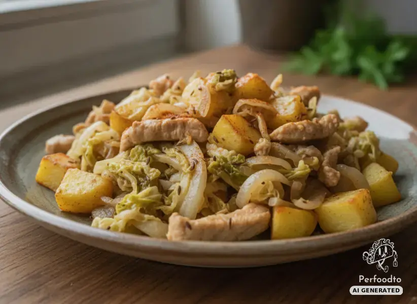 Deftige Chinakohl Pfanne mit Putengeschnetzeltem und Erdäpfeln