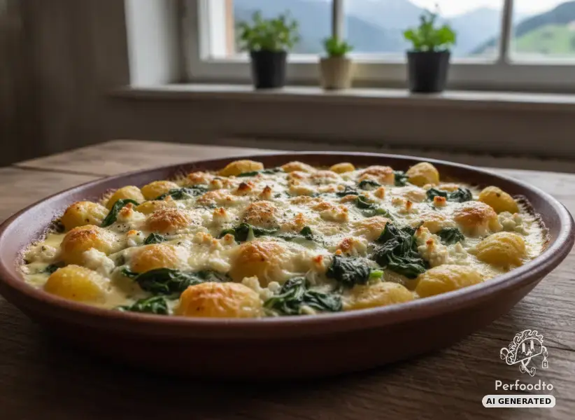 Überbackene Gnocchi Pfanne mit Babyspinat und zweierlei Käse