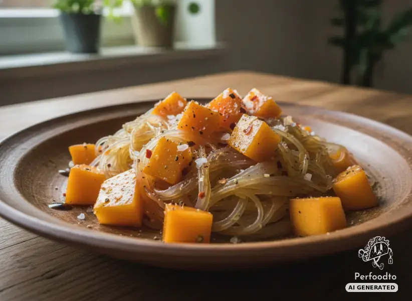 Fruity glass noodle stir fry with sweet persimmon and exotic sauce