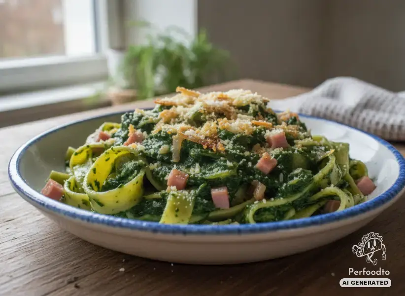 Frische Bandnudeln mit Cremespinat und Bergkäse