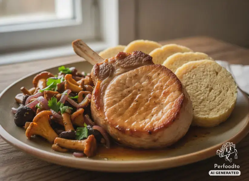 Pork loin with mushrooms and bread dumplings