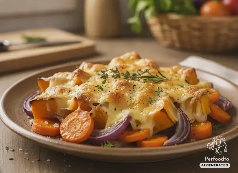 Überbackenes Ofengemüse mit Kürbis und Raclettkäse