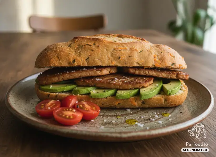 Crispy carrot ciabatta with fried tempeh and avocado