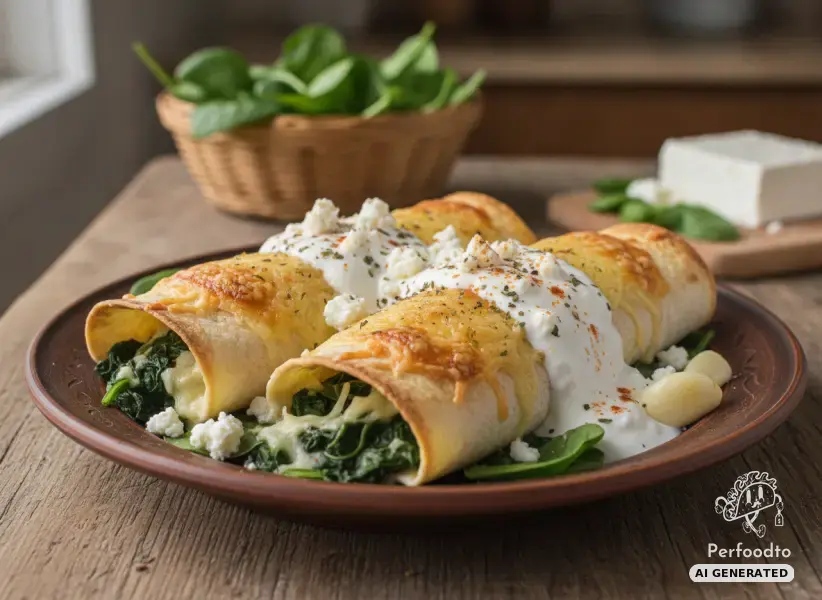 Überbackene Tortilla Wraps mit Babyspinat und Feta