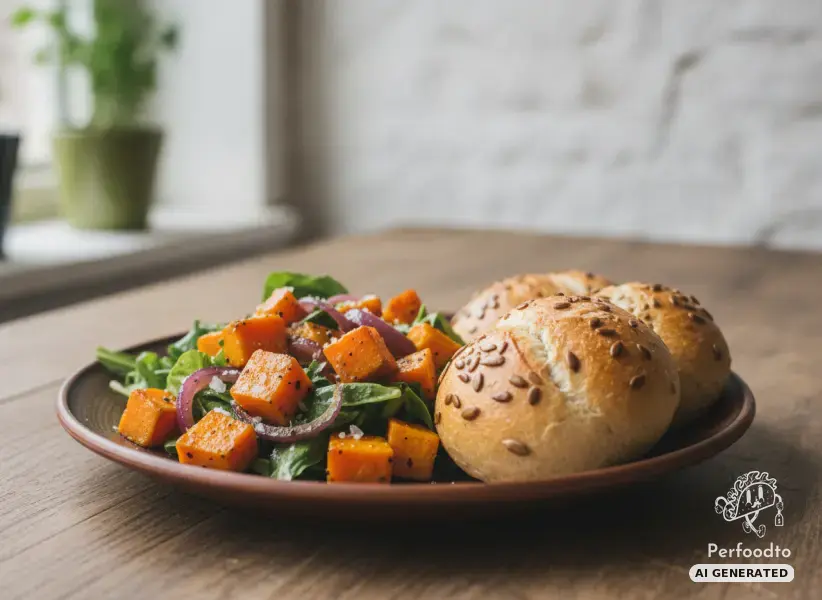 Roasted sweet potato and pumpkin vegetables with sports rolls