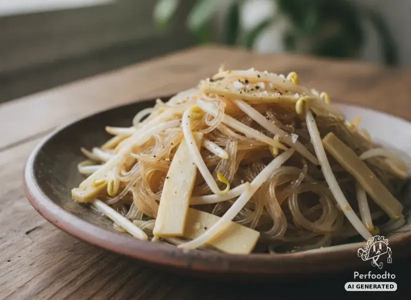 Asian glass noodle salad with bean sprouts and bamboo shoots