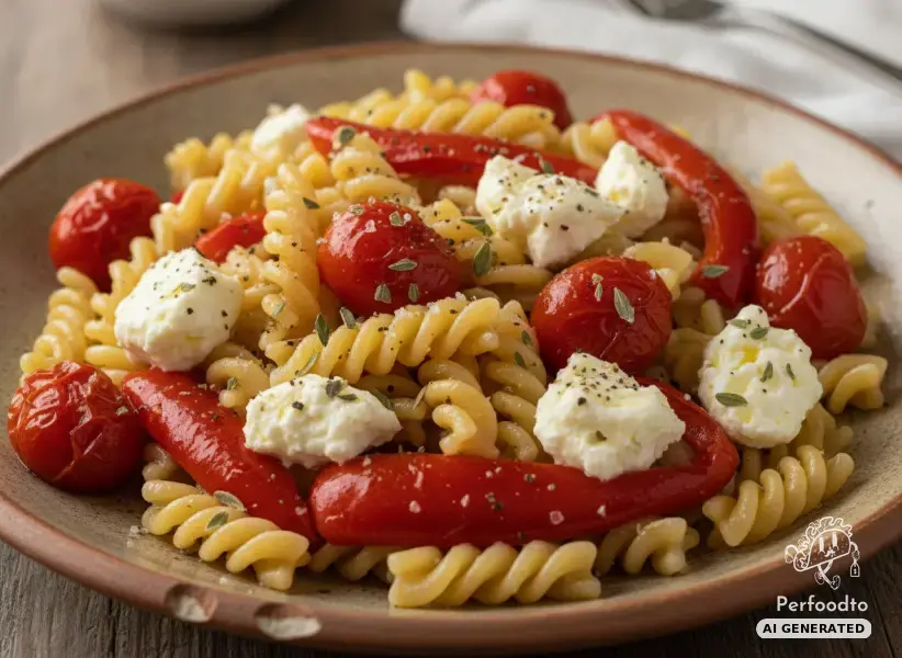 Nudelpfanne mit geschmorten Cherrytomaten und Weichkäse
