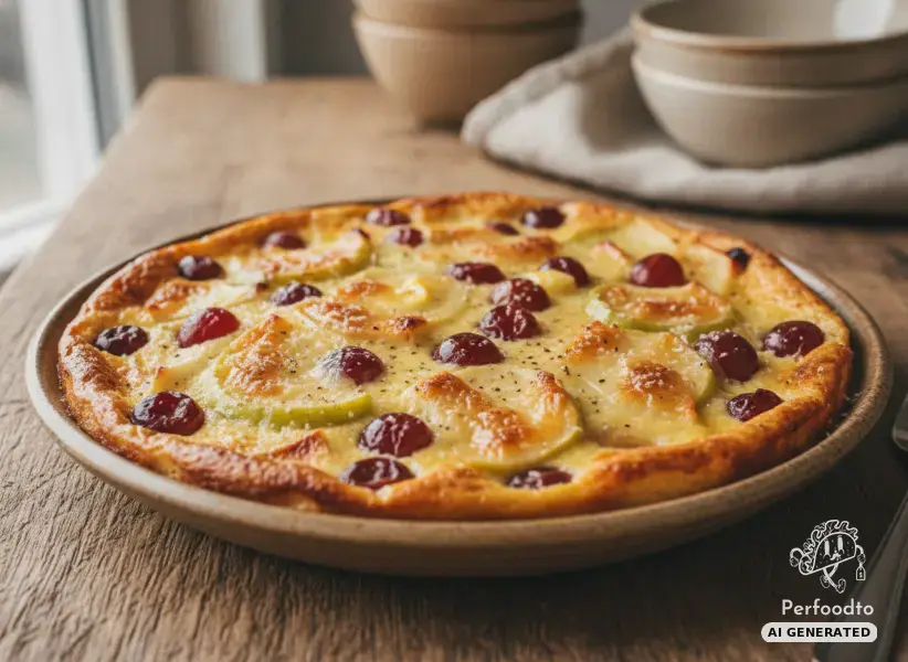 Autumnal apple and grape bake with mountain cheese and egg