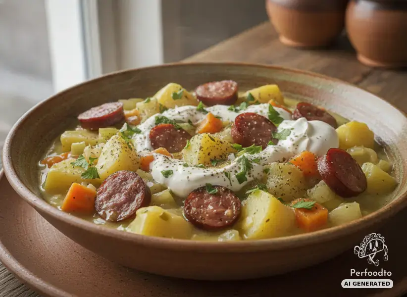 Cremiger Erdäpfel-Gemüse-Eintopf mit Cabanossi aus dem Thermomix