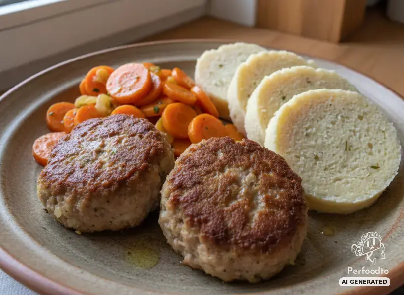 Meatballs with carrot vegetables and bread dumplings