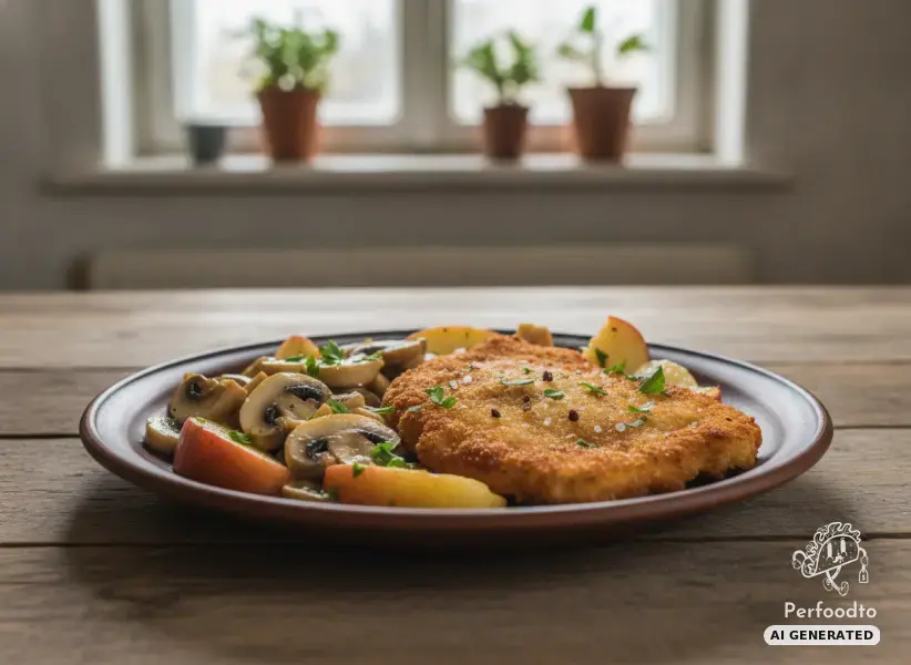 Bio-Hühnerschnitzel mit Apfel und Champignons