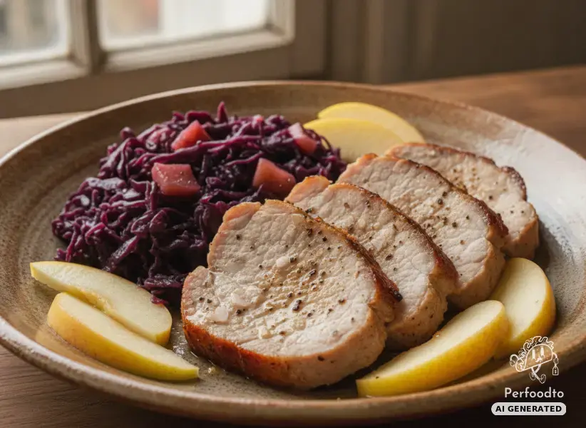 Pork loin with red cabbage and fresh apples